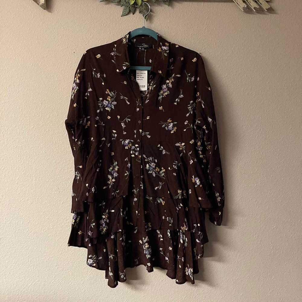 Suzanne Betro - maroon floral high low blouse